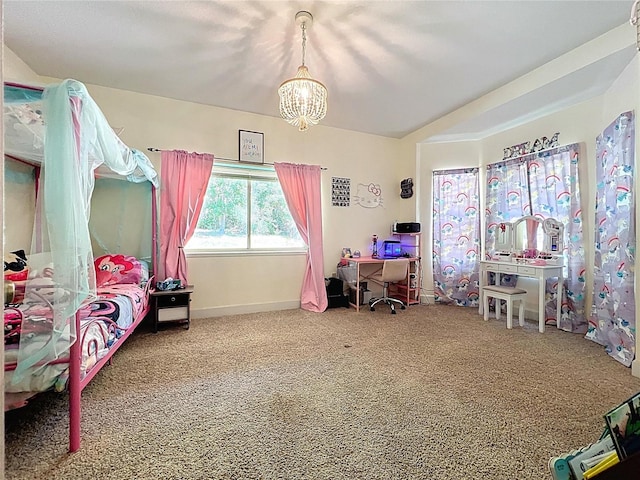 16224 Iola Woods Trl, Dade City, FL 33523 - bedroom with carpet floors, baseboards, and a chandelier