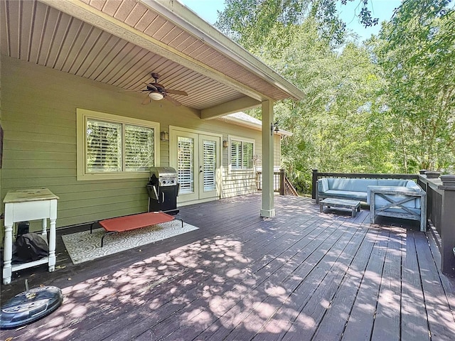 16224 Iola Woods Trl, Dade City, FL 33523 - deck with ceiling fan, french doors, and an outdoor living space