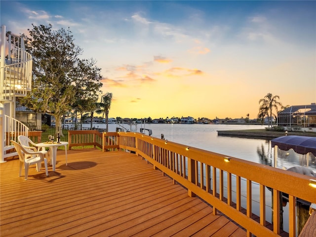 view of dock with a water view
