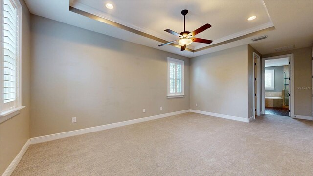3615 S Church Ave, Tampa, FL 33629 - unfurnished room with a tray ceiling, light colored carpet, recessed lighting, ceiling fan, and baseboards