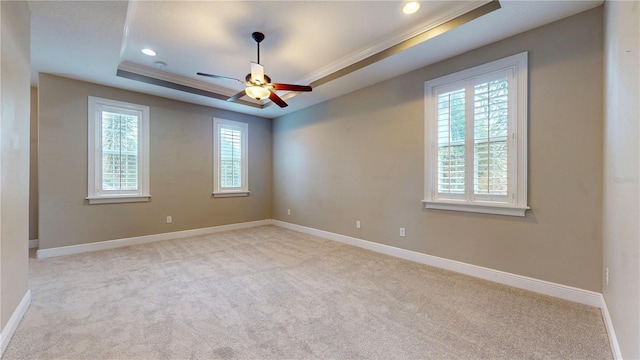 3615 S Church Ave, Tampa, FL 33629 - carpeted empty room with a raised ceiling, a ceiling fan, baseboards, recessed lighting, and crown molding