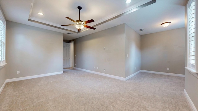 3615 S Church Ave, Tampa, FL 33629 - unfurnished room featuring a tray ceiling, a ceiling fan, light colored carpet, baseboards, and recessed lighting