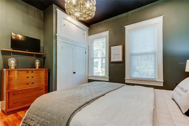 6341 Discovery Ln, Land O Lakes, FL 34638 - bedroom with wood finished floors, a chandelier, and a closet