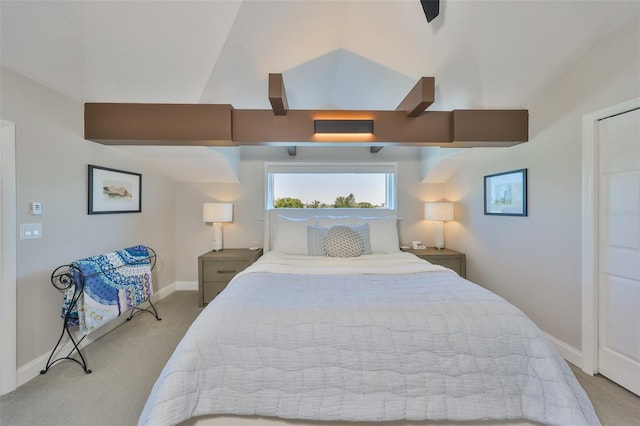 945 Bunker View Dr, Apollo Beach, FL 33572 - bedroom featuring light colored carpet, baseboards, and vaulted ceiling