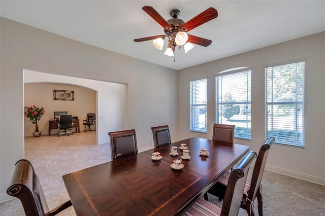 dining room featuring a healthy amount of sunlight, baseboards, and a ceiling fan
