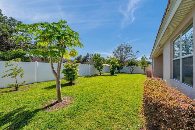 view of yard with a fenced backyard