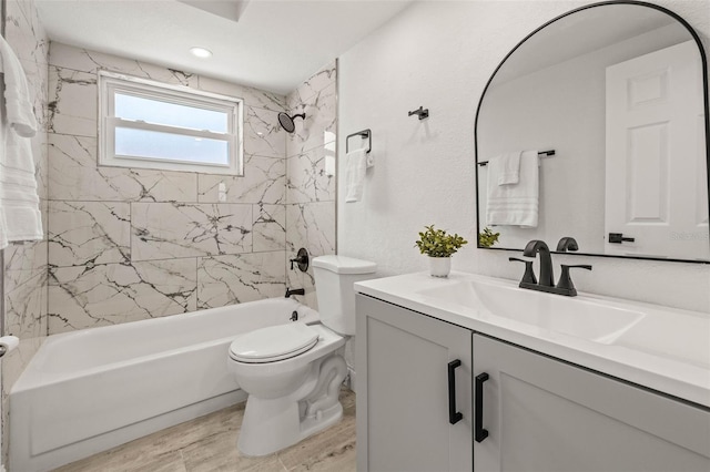 12700 5th Isle, Hudson, FL 34667 - full bathroom with toilet, shower / bath combination, wood finished floors, and vanity