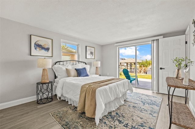 12700 5th Isle, Hudson, FL 34667 - bedroom featuring access to exterior, multiple windows, light wood finished floors, and a textured ceiling