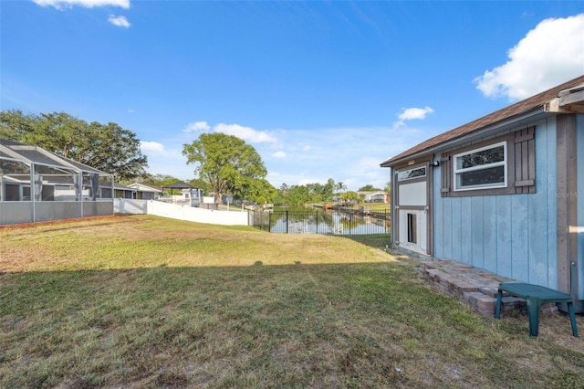 view of yard with a water view