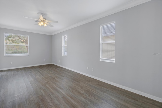 10506 Sky Flower Ct, Land O Lakes, FL 34638 - unfurnished room featuring crown molding, dark wood-type flooring, baseboards, and ceiling fan
