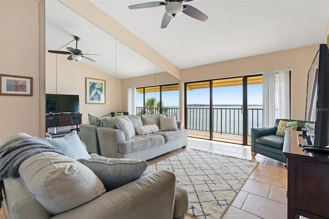 7540 Sunshine Skyway Ln S # 219, Saint Petersburg, FL 33711 - living area featuring ceiling fan and lofted ceiling