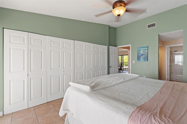 7540 Sunshine Skyway Ln S # 219, Saint Petersburg, FL 33711 - bedroom featuring light tile patterned floors, a closet, attic access, and visible vents