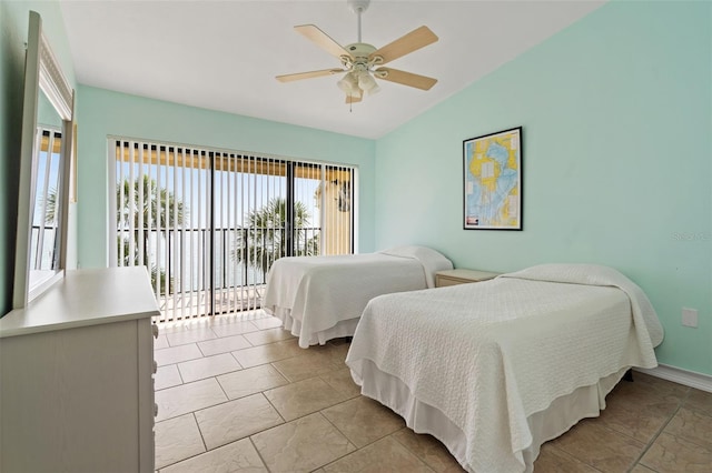7540 Sunshine Skyway Ln S # 219, Saint Petersburg, FL 33711 - bedroom featuring baseboards, ceiling fan, lofted ceiling, and multiple windows