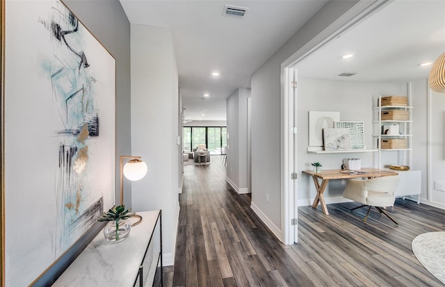 5953 Bluestar Ct, Lakewood Ranch, FL 34211 - hall featuring recessed lighting, baseboards, visible vents, and wood finished floors