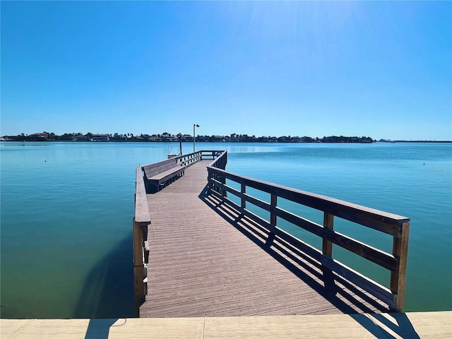 view of dock with a water view