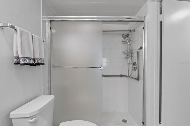 bathroom with toilet and a shower stall