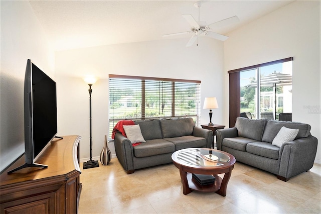 3023 Bent Creek Dr, Valrico, FL 33596 - living area with high vaulted ceiling and ceiling fan