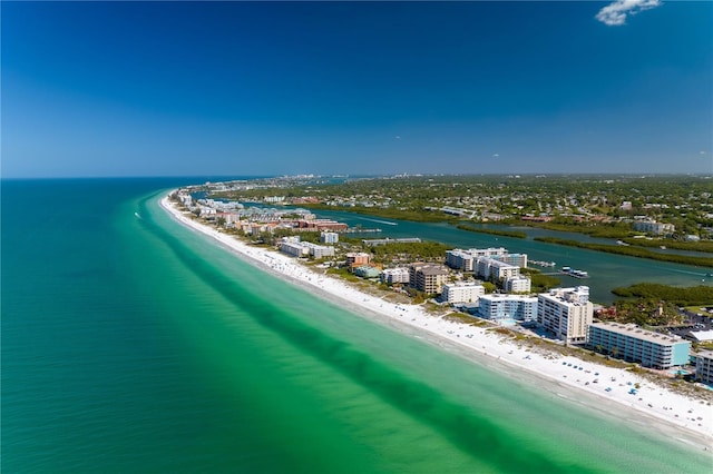 aerial view with a view of the beach and a water view