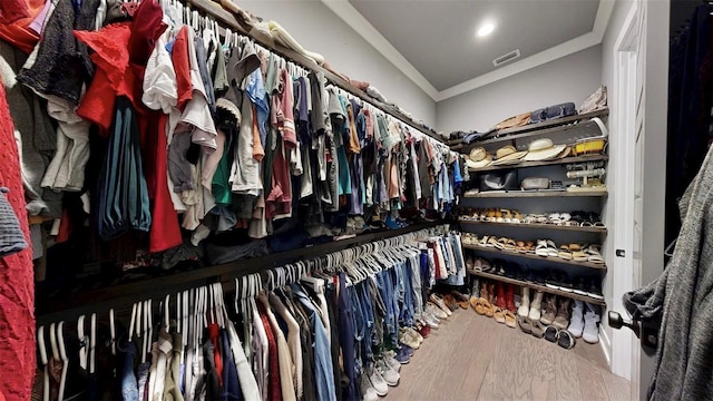 walk in closet featuring visible vents and wood finished floors