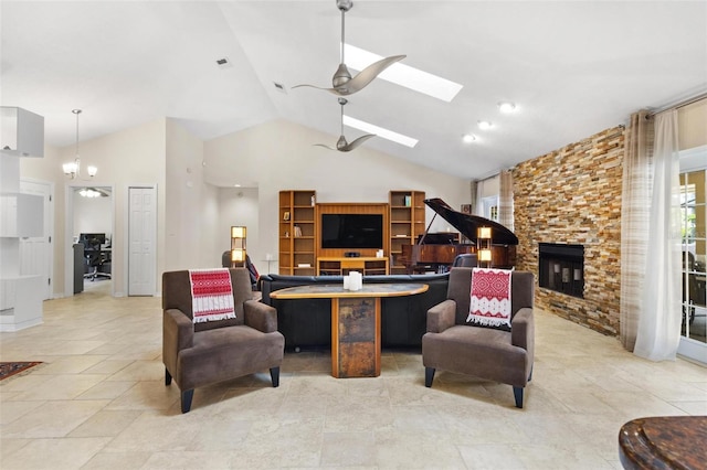 6407 E 112th Ave, Temple Terrace, FL 33617 - living room with a skylight, a fireplace, and high vaulted ceiling