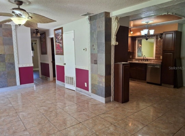 11305 SW 186th Cir, Dunnellon, FL 34432 - unfurnished room featuring a textured ceiling, a sink, ceiling fan, baseboards, and light tile patterned floors