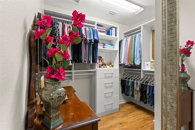 walk in closet featuring light wood-style floors and visible vents