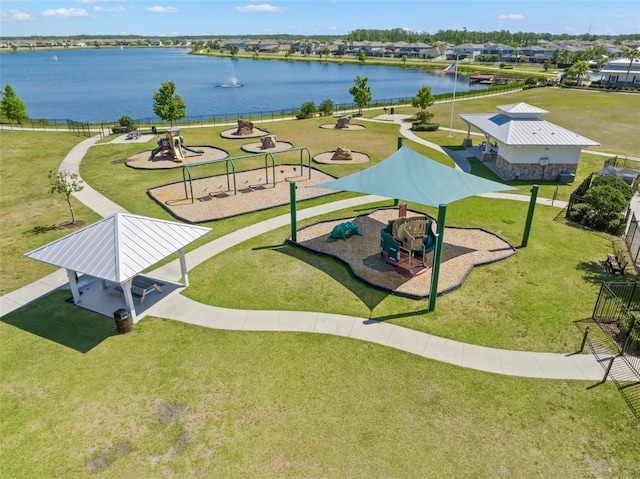 aerial view with a water view