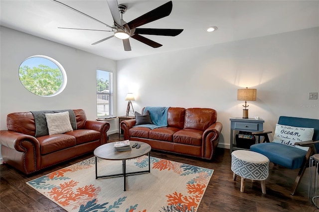 13974 75th Ave, Seminole, FL 33776 - living area with ceiling fan, wood finished floors, recessed lighting, and baseboards