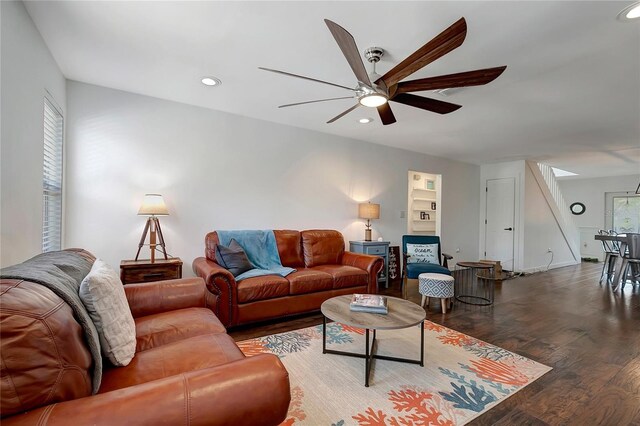 13974 75th Ave, Seminole, FL 33776 - living room with ceiling fan, wood finished floors, recessed lighting, and baseboards