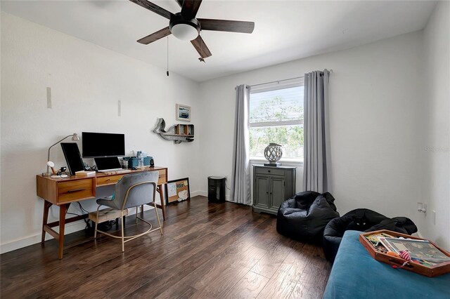 13974 75th Ave, Seminole, FL 33776 - office space featuring a ceiling fan, wood finished floors, and baseboards