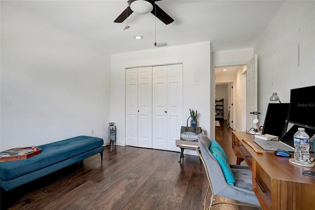 13974 75th Ave, Seminole, FL 33776 - office featuring ceiling fan, wood finished floors, and recessed lighting