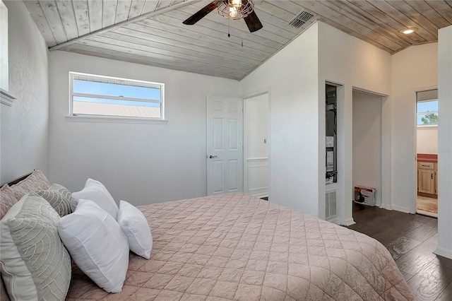 13974 75th Ave, Seminole, FL 33776 - bedroom with wooden ceiling, wood finished floors, vaulted ceiling, and ceiling fan
