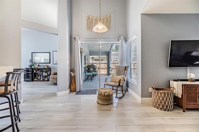 18013 Palm Breeze Dr, Tampa, FL 33647 - foyer entrance featuring baseboards, wood finished floors, and a towering ceiling