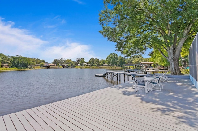 dock area with a water view