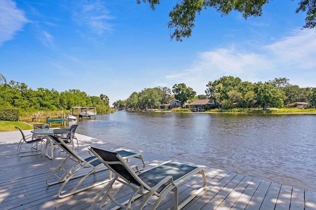 view of dock with a water view