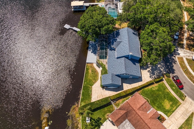 aerial view with a water view