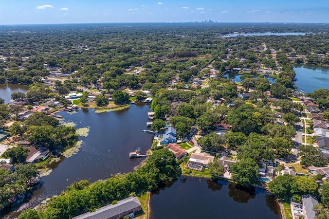 aerial view featuring a residential view and a water view