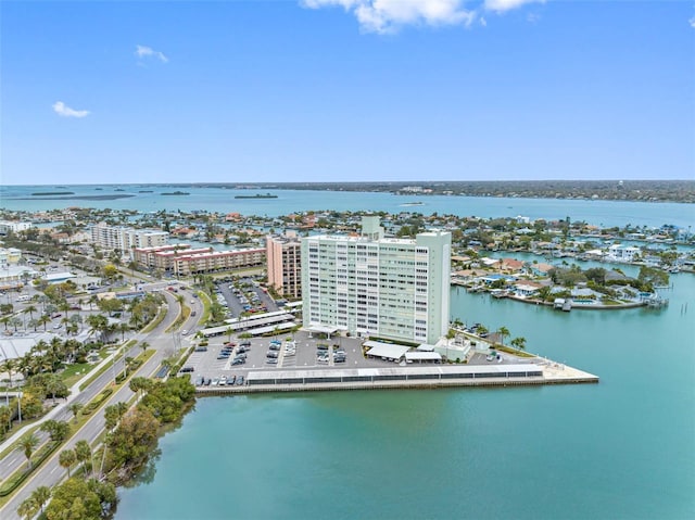 drone / aerial view with a water view and a city view