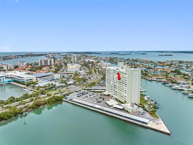 aerial view with a water view and a city view