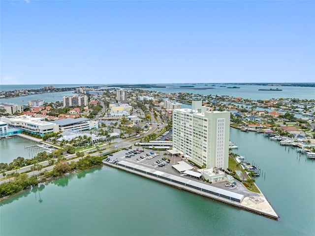 bird's eye view with a water view and a view of city