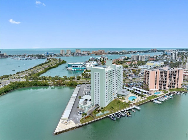 bird's eye view with a water view and a city view