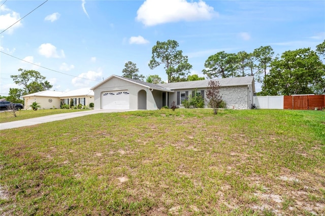 3353 Montano Ave, Spring Hill, FL 34609 - ranch-style house with a front lawn, driveway, an attached garage, and fence