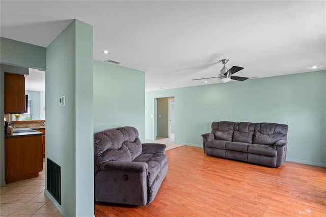 3353 Montano Ave, Spring Hill, FL 34609 - living area with light wood-style flooring, a ceiling fan, visible vents, and recessed lighting