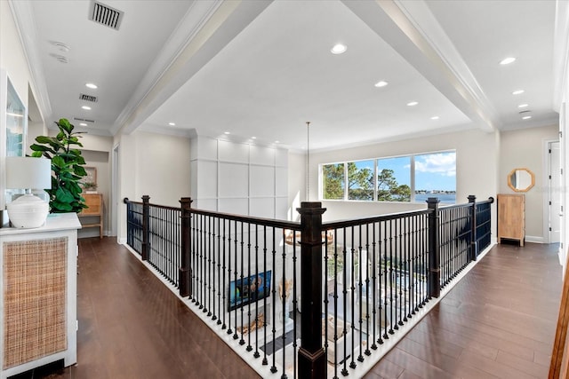 885 Seaview Cir Unit 20, Crystal Beach, FL 34681 - hall with crown molding, wood finished floors, baseboards, and recessed lighting