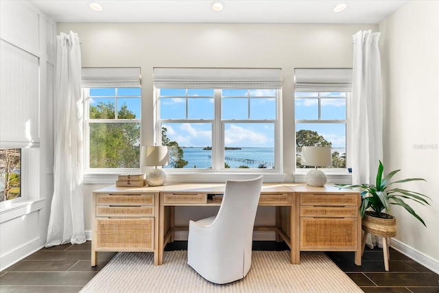 885 Seaview Cir Unit 20, Crystal Beach, FL 34681 - home office featuring built in study area, baseboards, and recessed lighting
