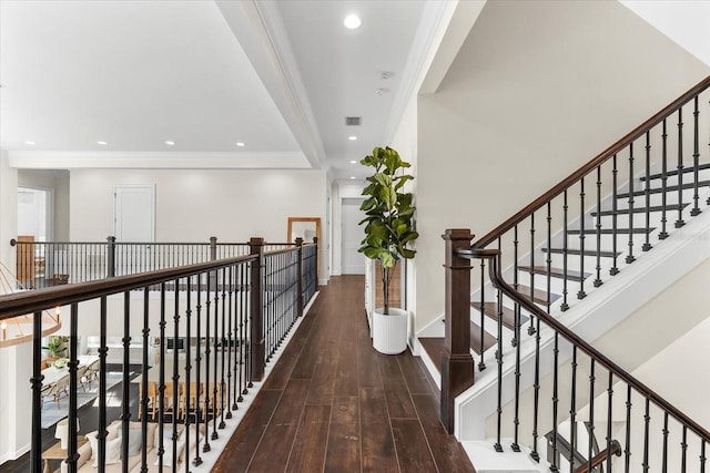 885 Seaview Cir Unit 20, Crystal Beach, FL 34681 - corridor with wood-type flooring, recessed lighting, baseboards, and ornamental molding