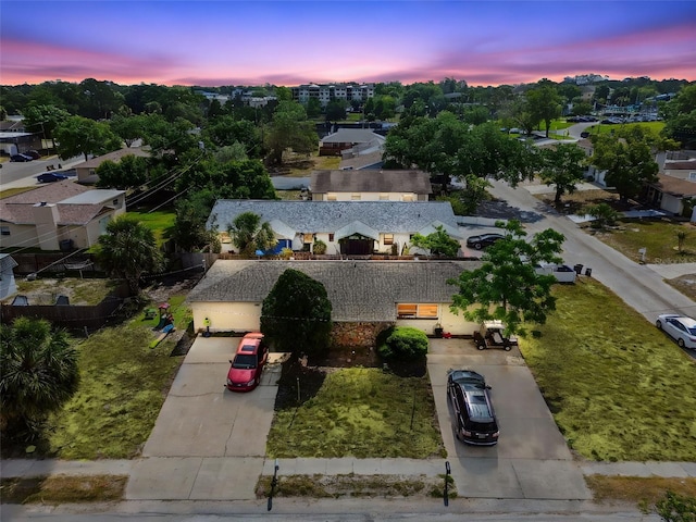 view of aerial view at dusk