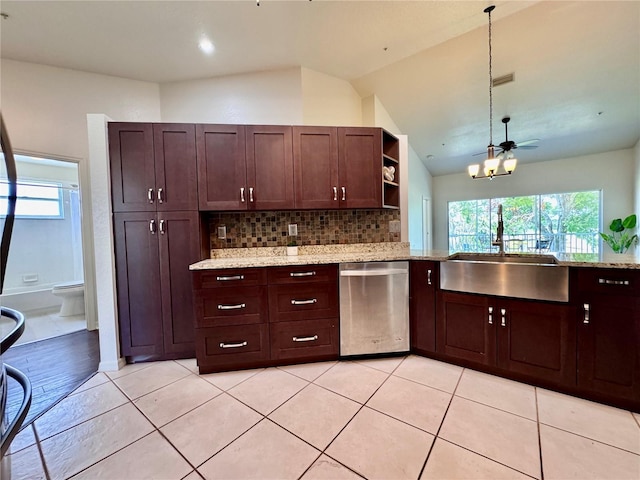 kitchen featuring a sink, plenty of natural light, backsplash, and dishwasher