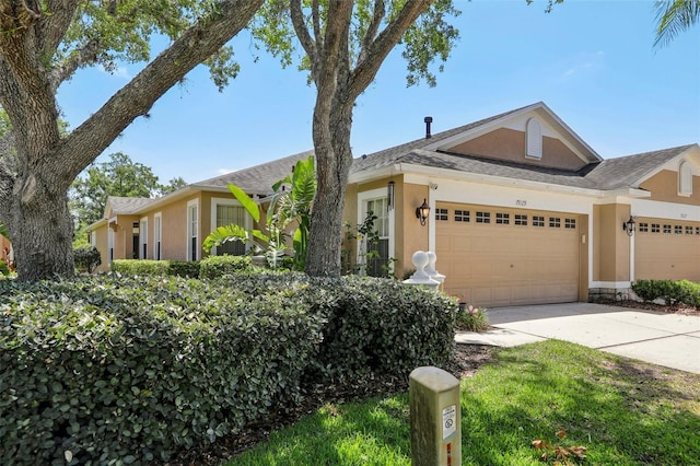 19129 Lake Audubon Dr, Tampa, FL 33647 - view of front of property with a garage, stucco siding, and concrete driveway