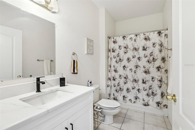 19129 Lake Audubon Dr, Tampa, FL 33647 - full bathroom featuring toilet, shower / bath combo, tile patterned flooring, and vanity